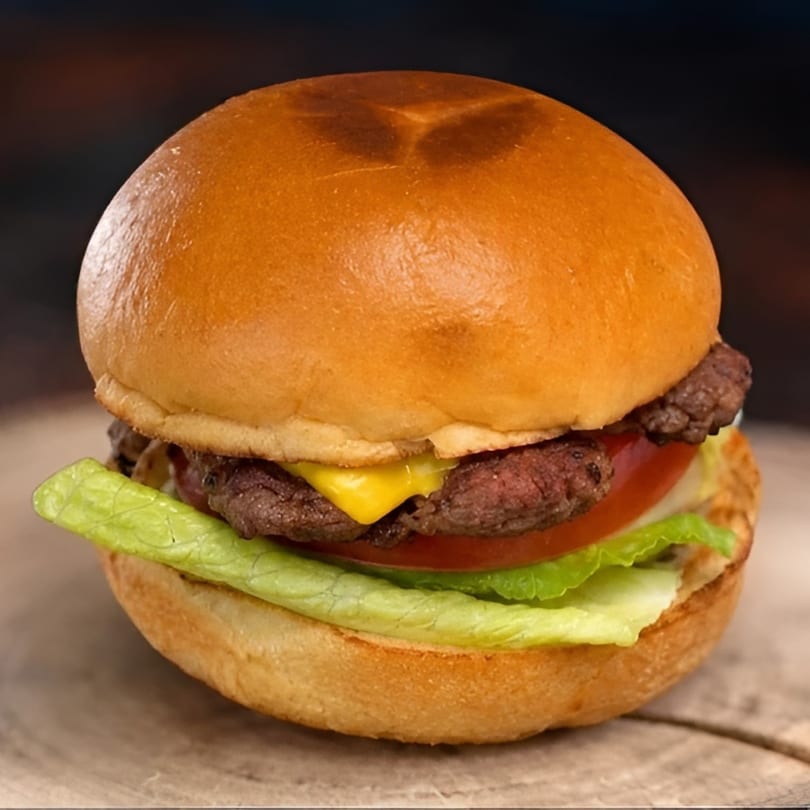A classic cheeseburger with lettuce, tomato, and a beef patty on a toasted bun.